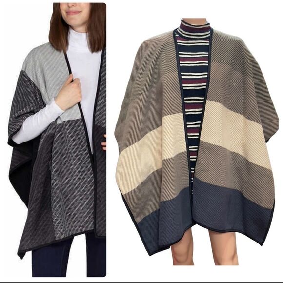 Ike Behar Sweaters - Ike Behar Fleece Colorblock Fashion Wrap One Size